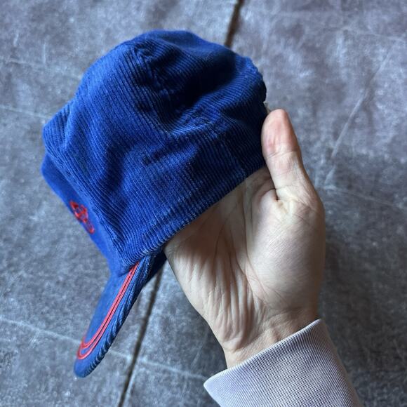 Men's Vintage 80s Master Mix Feed Farming Blue Corduroy Trucker Snapback Hat Cap - Picture 3 of 6